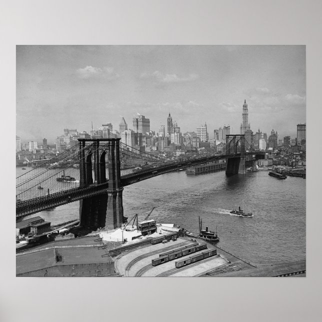 Poster Ponte de Brooklyn e horizonte de Nova York, 1920.  (Frente)