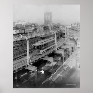 Pôster Ponte de Brooklyn Fotografia Railway do vintage