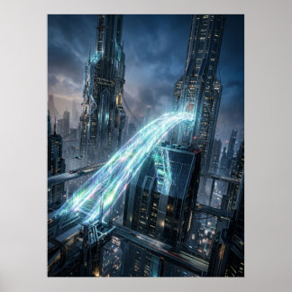 Poster Ponte de Energia Futurista Arte da Cidade