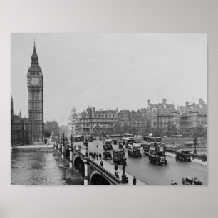 Poster Ponte de Londres Westminster do vintage, Big Ben
