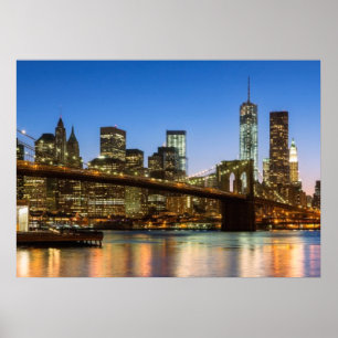 Poster Ponte de Manhattan e Brooklyn ao anoitecer