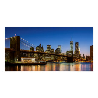 Pôster Ponte de Manhattan e Brooklyn ao anoitecer