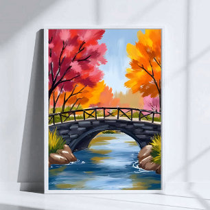 Poster Ponte de Outono Folhagem de Outono Aquarela Nature