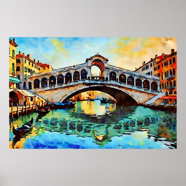Poster Ponte de Rialto Aquarela (Frente)