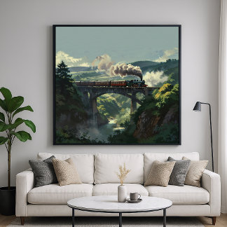 Poster Ponte de Trem a Vapor - Arte de Paisagem em Estilo