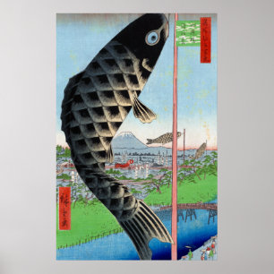 Poster Ponte de Utagawa Hiroshige Suido e monte de Suruga