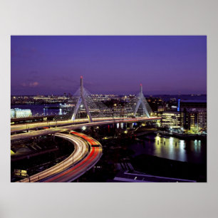 Poster Ponte de Zakim, Boston na noite
