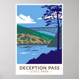 Poster Ponte Deception Pass State Park Washington Retro