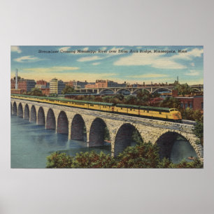 Poster Ponte do arco da pedra do cruzamento do trem