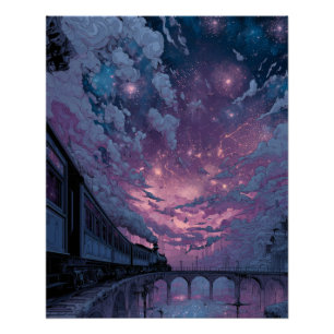 Pôster Ponte do Crepúsculo sob o Céu Estrelado Sonho