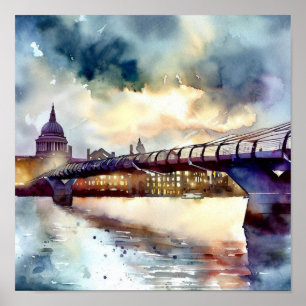 Poster Ponte do Milênio (A) de Londres, Watercolor