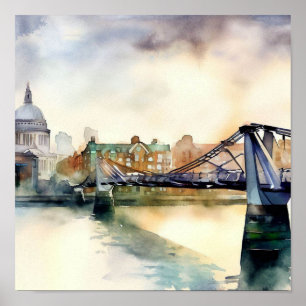 Poster Ponte do Milênio (C) de Londres, Watercolor