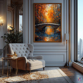 Poster Ponte do outono sobre o rio Serene no Impressionis