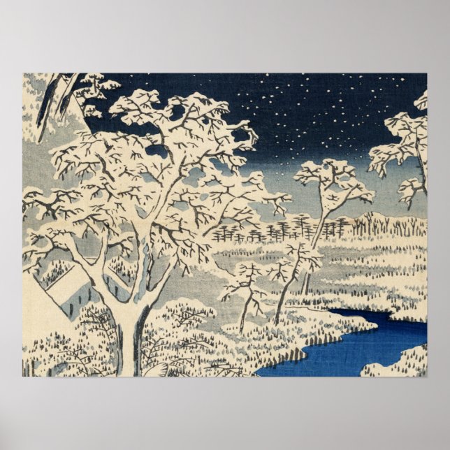 Pôster Ponte do Tambor em Meguro, por Ando Hiroshige (Frente)