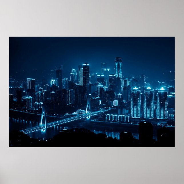 Poster Ponte e arquitetura urbana à noite em Cho (Frente)