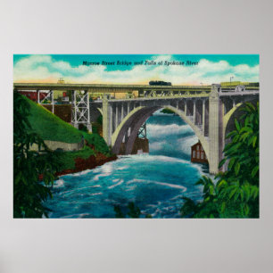 Poster Ponte e quedas da rua de Monroe no rio de Spokane