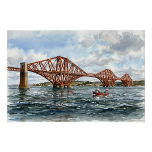 Pôster Ponte Férrea Histórica de Forth Escócia Aquarela