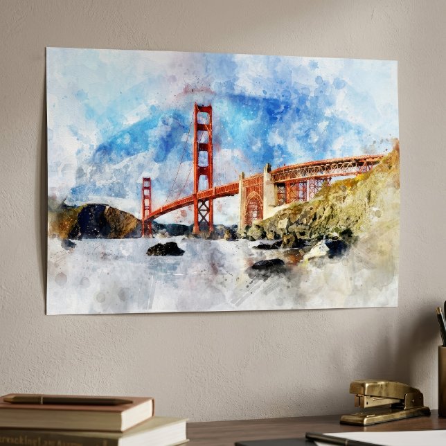 Poster Ponte Golden Gate em aquarela em São Francisco (Golden Gate Bridge watercolor in San Francisco. Poster)