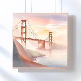 Pôster Ponte Golden Gate | Nascer do Sol Aquarela Bonita
