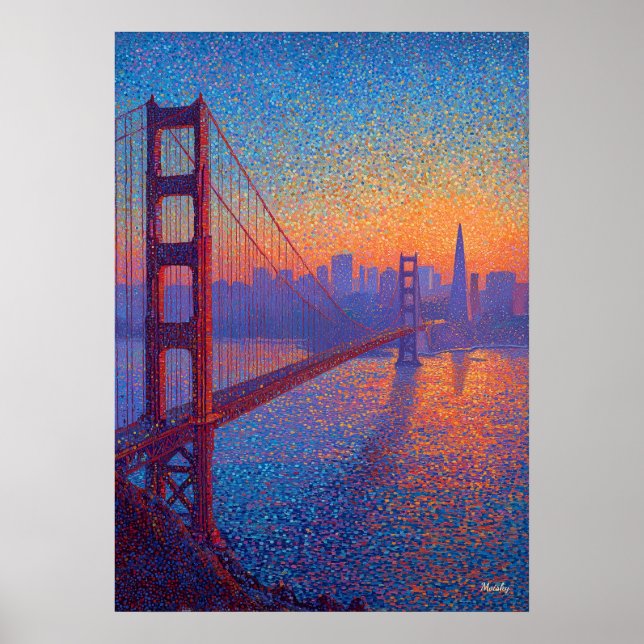 Poster Ponte Golden Gate Pointilismo São Francisco (Frente)