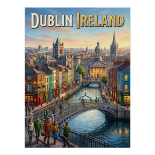 Pôster Ponte Ha'penny de Dublim Irlanda Pôr do Sol Cartaz
