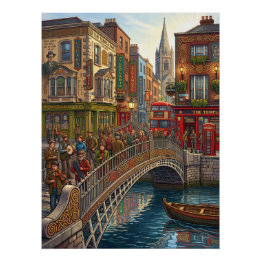 Pôster Ponte Ha'penny de Dublim Irlanda Pôr do Sol Cartaz