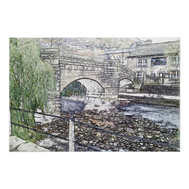 Pôster Ponte histórica de carga em Hebden Bridge (Frente)