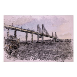 Pôster Ponte Kessock Inverness Aquarela Artística