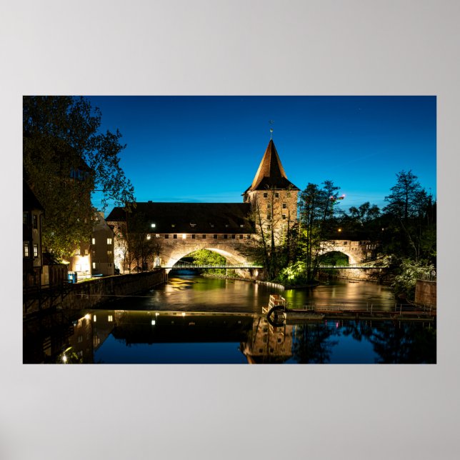 Poster Ponte medieval antiga à noite em Nuremberg (Frente)