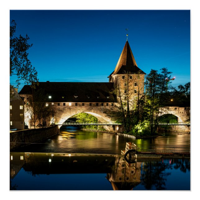 Pôster Ponte medieval antiga à noite em Nuremberg (Frente)