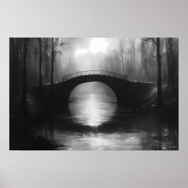 Poster Ponte Misteriosa Sobre Águas Serenas – Monocromáti (Frente)