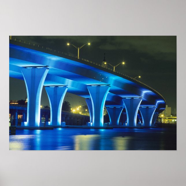 Pôster Ponte noturna no Porto de Miami, Flórida (Frente)