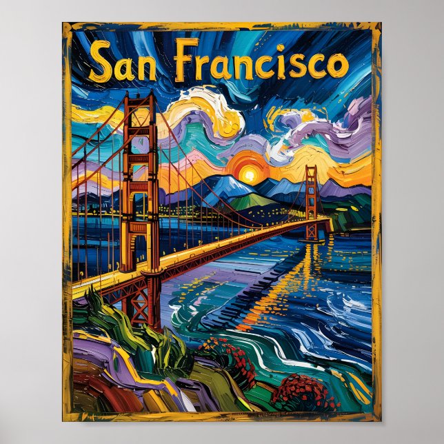 Poster Ponte Ouro do Estilo Van Gogh San Francisco (Frente)