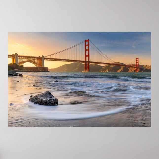 Poster Ponte ouro-Portão em São Francisco ao pôr do sol (Frente)