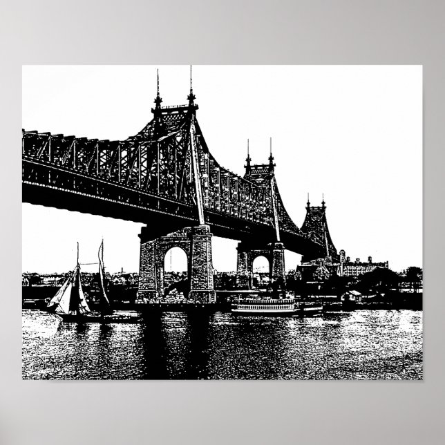 Poster Ponte Queensboro Boats Arte Marítima (Frente)