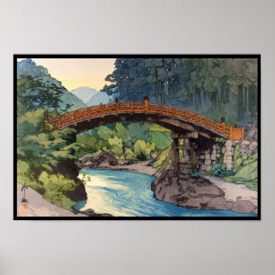 Pôster Ponte sagrado na arte do hanga de Nikko Hiroshi