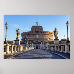 Poster Ponte Sant'Angelo vazio ao amanhecer - Roma, Itáli