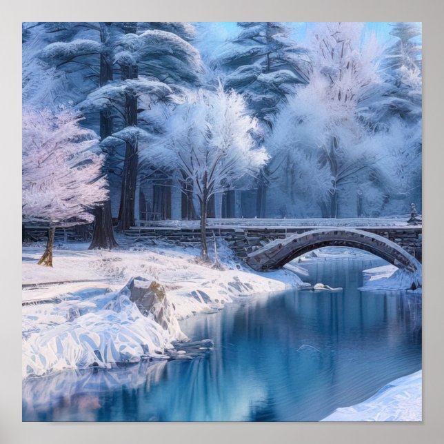 Poster Ponte Snowy Stone, Serene Winter Landscape (Frente)