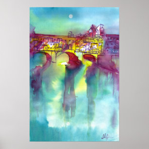 Pôster PONTE VECCHIO Florença à Noite Aquarela