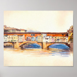 Poster Ponte Vecchio Painting, Paisagem Vintage