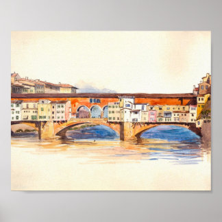 Poster Ponte Vecchio Painting, Paisagem Vintage