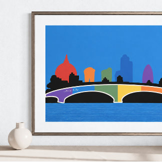 Poster Ponte Waterloo Colorida Arte da Silhueta de Londre