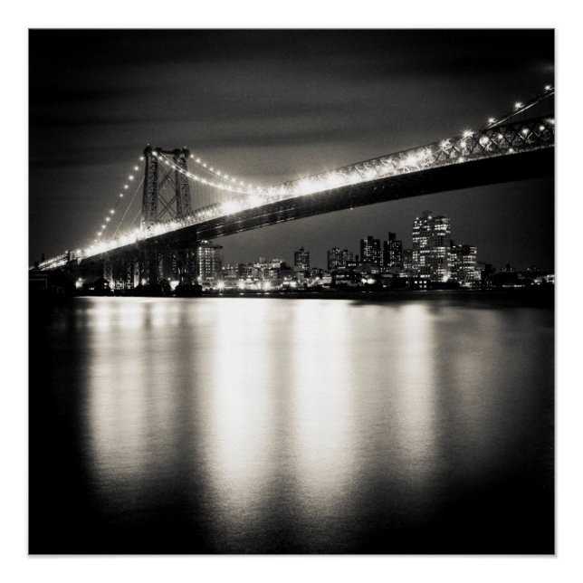Pôster Ponte Williamsburg em Nova Iorque à noite (Frente)