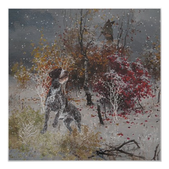 Pôster Ponteiro alemão com cabeleireiro e pinto de madeir (Frente)