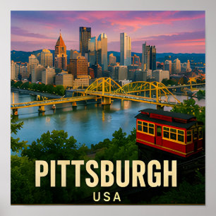 Poster Pontes de Pittsburgh Lembrança de Viagem
