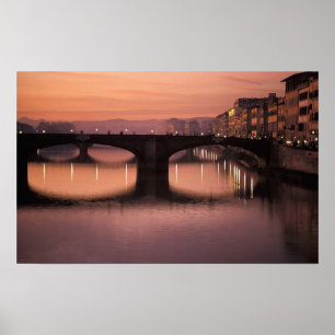 Poster Pontes sobre o rio Arno ao pôr do sol, 2