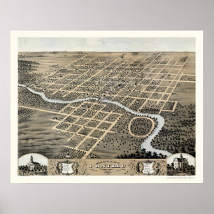 Poster Pontiac, mapa panorâmico do IL - 1869