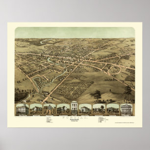 Poster Pontiac, mapa panorâmico do MI - 1867