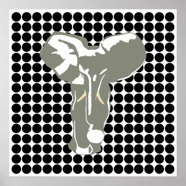 Pôster Ponto Safari Preto com Elefante Pop (Frente)