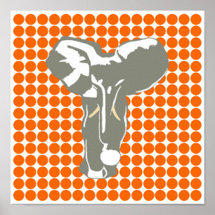 Pôster Ponto Safari Tangerine com Elefante Pop